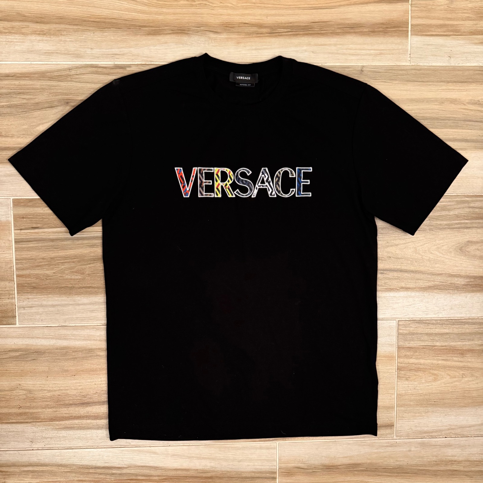 Versace Mitchel Fit Black Multicolor Logo T-Shirt Mens Medium 1001280